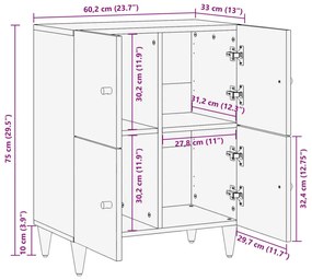 Βοηθητικό Ντουλάπι 60 x 33 x 75 εκ. από Μασίφ Ξύλο Μάνγκο - Μαύρο