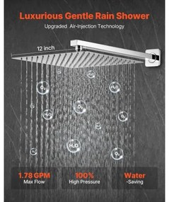 VEVOR Shower Faucet Set 12&quot; Square Rain Shower Head and Hand Set Silver Chrome