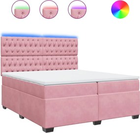 vidaXL Κρεβάτι Boxspring με Στρώμα Ροζ 200x200 εκ. Βελούδινο