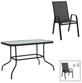 Σετ κήπου Τραπεζαρία Valor - Calan 5 τεμ. μέταλλο μαύρο - γυαλί - textilene μαύρο 110x60x70 εκ. 110x60x70 εκ.