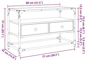 Έπιπλο Τηλεόρασης Γυάλ Επιφάνεια Sonoma Δρυς 80x35x51εκ Επ Ξύλο - Καφέ