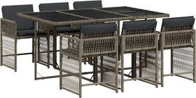 vidaXL Σετ Τραπεζαρίας Κήπου 7 τεμ. Γκρι Συνθ. Ρατάν με Μαξιλάρια