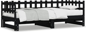 vidaXL Καναπές Κρεβάτι Συρόμενος Μαύρος 2x(90x190) εκ. από Μασίφ Πεύκο