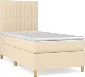 vidaXL Κρεβάτι Boxspring με Στρώμα Κρεμ 100 x 200 εκ. Υφασμάτινο