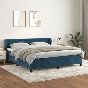 Κρεβάτι Boxspring με Στρώμα Σκούρο Μπλε 160x200 εκ. Βελούδινο - Μπλε