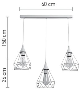 InLight Κρεμαστό φωτιστικό από λευκό μέταλλο 3XE27 D:60cm (4024-3-WH-RAIL)