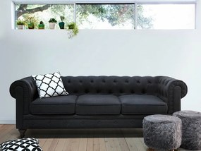 Καναπές chesterfield Berwyn H101, Γραφίτης, 202x75x70cm, Πόδια: Ξύλο,Ευκάλυπτος