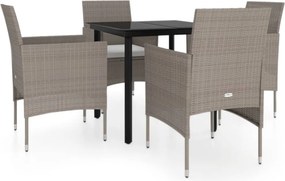 vidaXL Σετ Τραπεζαρίας Κήπου 5 Τεμαχίων Μπεζ και Μαύρο με Μαξιλάρια