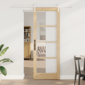 vidaXL Συρόμενη Πόρτα με Σετ Εξαρτημάτων 'ORKDAL' Μασίφ Ξύλο & Γυαλί