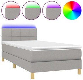 vidaXL Κρεβάτι Boxspring με Στρώμα &amp; LED Αν.Γκρι 80x200 εκ. Υφασμάτινο