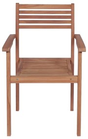 Καρέκλες Κήπου Στοιβαζ. 6 τεμ. από Μασίφ Ξύλο Teak με Μαξιλάρια - Καφέ