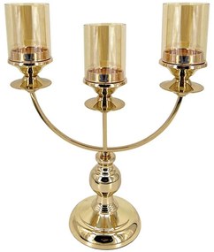Κηροπήγιο Classic 3 Θέσεων 24-15-40051 37x15x46cm Gold Marhome Μέταλλο,Γυαλί