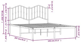 Πλαίσιο Κρεβατιού με Κεφαλάρι Μαύρο 140 x 200 εκ. Μεταλλικό - Μαύρο