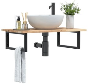 Ράφι Νιπτήρα Τοίχου από Ατσάλι / Μασίφ Ξύλο Ακακίας