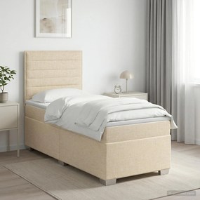 vidaXL Κρεβάτι box spring με στρώμα Κρεμ 90 x 200 cm Ύφασμα