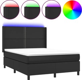 vidaXL Κρεβάτι Boxspring με Στρώμα &amp; LED Μαύρο 140x190 εκ. Συνθ. Δέρμα