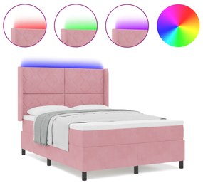 vidaXL κρεβάτι box spring  με στρώμα & LED Ροζ 140x200 εκ Βελούδο