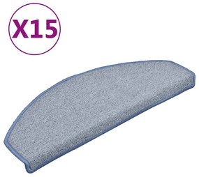 vidaXL Πατάκια Σκαλιών 15 τεμ. Μεγάλα, Ανοιχτό Γκρι και Μπλε, Ημίστρογγυλά