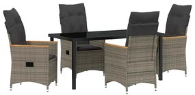 vidaXL Σέτ φαγητού για κήπο με μαξιλάρι 5 pcs Γκρι συνθετικό ρατάν