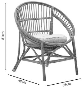 Πολυθρόνα Blore Inart φυσικό ξύλο με μαξιλάρι 68x48x81εκ 68x48x81 εκ.