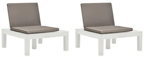 Καρέκλες Κήπου 2 τεμ. Λευκές Πλαστικές με Μαξιλάρια