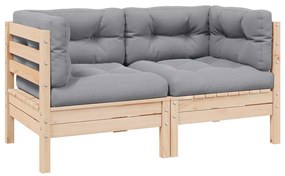 vidaXL Καναπές Κήπου Διθέσιος από Μασίφ Ξύλο Πεύκου με Γκρι Μαξιλάρια