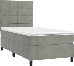 vidaXL Κρεβάτι Boxspring με Στρώμα &amp; LED Αν.Γκρι 90x200 εκ. Βελούδινο