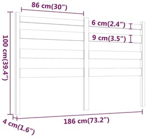 Κεφαλάρι Κρεβατιού Μελί 186 x 4 x 100 εκ. από Μασίφ Ξύλο Πεύκου - Καφέ
