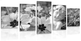 Εικόνα 5 μερών άγγελος στον κήπο σε ασπρόμαυρο - 100x50
