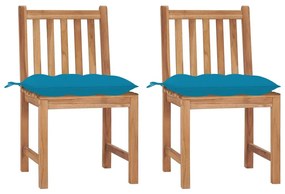 Καρέκλες Κήπου 2 τεμ. από Μασίφ Ξύλο Teak με Μαξιλάρια - Μπλε