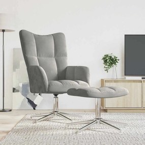 vidaXL Πολυθρόνα Relax Ανοιχτό Γκρι Βελούδινη με Σκαμπό