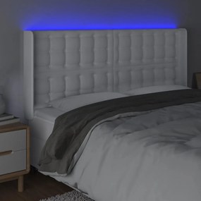 Κεφαλάρι Κρεβατιού LED Λευκό 203x16x118/128 εκ. Συνθετ. Δέρμα - Λευκό