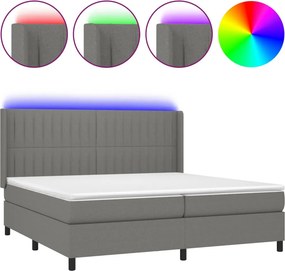 vidaXL Κρεβάτι Boxspring με Στρώμα &amp; LED Σκ.Γκρι 200x200εκ. Υφασμάτινο