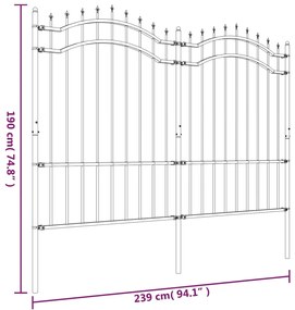 vidaXL Φράχτης με Ακίδες Μαύρος 190 εκ. Ατσάλι Ηλεκτροστ. Βαφή Πούδρας