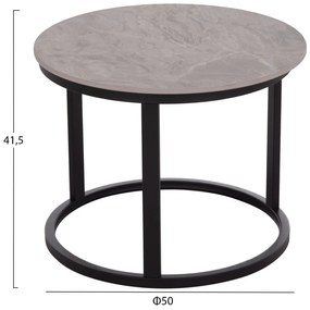 Τραπεζάκια σαλονιού TALOS Σετ 2 τμχ. Κεραμικό TOP με Όψη Γκρί Μαρμάρου Φ70 + Φ50εκ. 70x70x45.5 εκ.