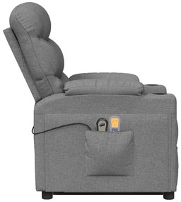 vidaXL Πολυθρόνα Μασάζ με Ανύψωση Ανοιχτό Γκρι Υφασμάτινη