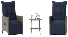 Σετ Επιτραπέζιων Καρεκλών 3 Τεμαχίων με Μαξιλάρια Γκρι από Συνθετικό Ρατάν