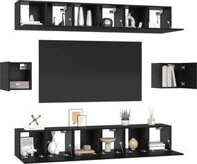vidaXL Σετ επίπλου τηλεόρασης 8 pcs Μαύρη Οξυά Επεξεργασμένο ξύλο
