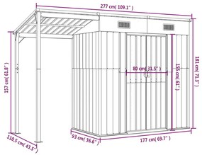 Αποθήκη Κήπου Εκτεταμένη Οροφή Καφέ 277x110,5x181 εκ. Ατσάλι - Καφέ