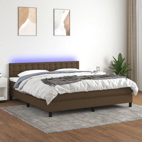Κρεβάτι Boxspring με Στρώμα &amp; LED Σκ.Καφέ 180x200εκ. Υφασμάτινο