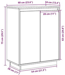 Ντουλάπι Λευκό 60 x 34 x 75 εκ. από Μασίφ Ξύλο Πεύκου - Λευκό