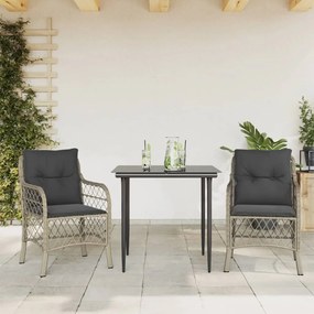 Σετ Επίπλων Bistro 3 τεμ. Αν. Γκρι Συνθετικό Ρατάν με Μαξιλάρια