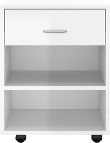 vidaXL Ντουλάπι Τροχήλατο Λευκό Γυαλ. 46 x 36 x 59 εκ. από Επεξ. Ξύλο