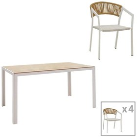 Τραπεζαρία Nares-Glisten A σετ 5τεμ λευκό αλουμίνιο και plywood σε φυσική απόχρωση 140x80x72.5εκ 140x80x72.5 εκ.