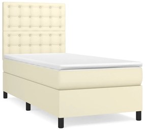 vidaXL Κρεβάτι Boxspring με Στρώμα Κρεμ 100x200εκ. από Συνθετικό Δέρμα