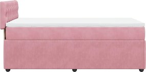 vidaXL Κρεβάτι Boxspring με Στρώμα Ροζ 90x200 εκ. Βελούδινο
