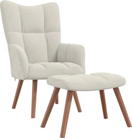 vidaXL Πολυθρόνα Relax Λευκό Κρεμ Βελούδινη με Σκαμπό