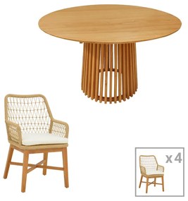 Τραπεζαρία Elaiza-Kenda I σετ 5τεμ teak ξύλο σε φυσική-μπεζ απόχρωση Φ120x75εκ Υλικό: TEAK WOOD 343-000048