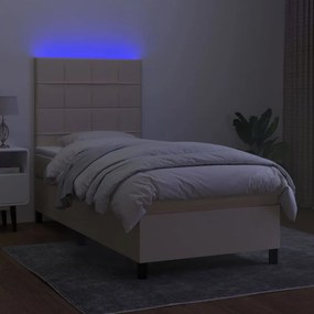 vidaXL Κρεβάτι Boxspring με Στρώμα &amp; LED Κρεμ 90x200 εκ. Υφασμάτινο