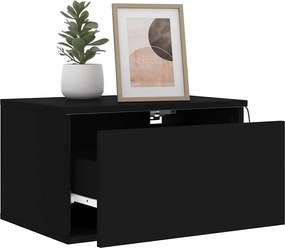 vidaXL Κομοδίνο Επιτοίχιο με Φώτα LED Μαύρο